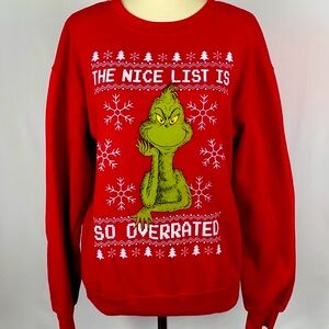 Grinch "The Nice List is So Overrated” Red Christmas Sweatshirt juniors Size XXL